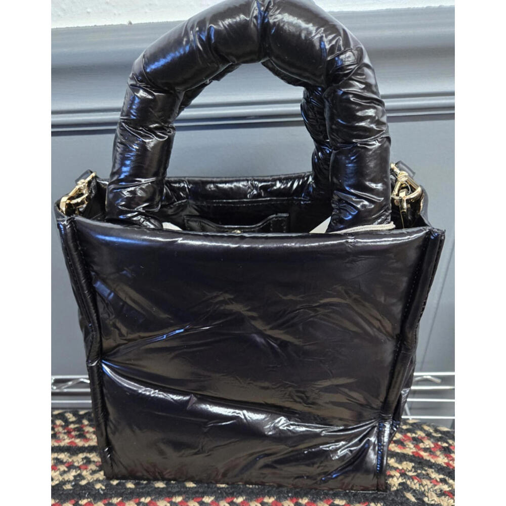 NWT Women's A New Day Black Glossy Cross Body Bag With Gold Accents Orig $30